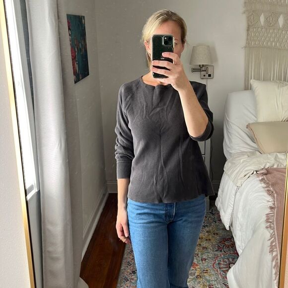 Free People Split Back Thermal Shirt‎ Dark Grey Size Medium - Picture 1 of 7